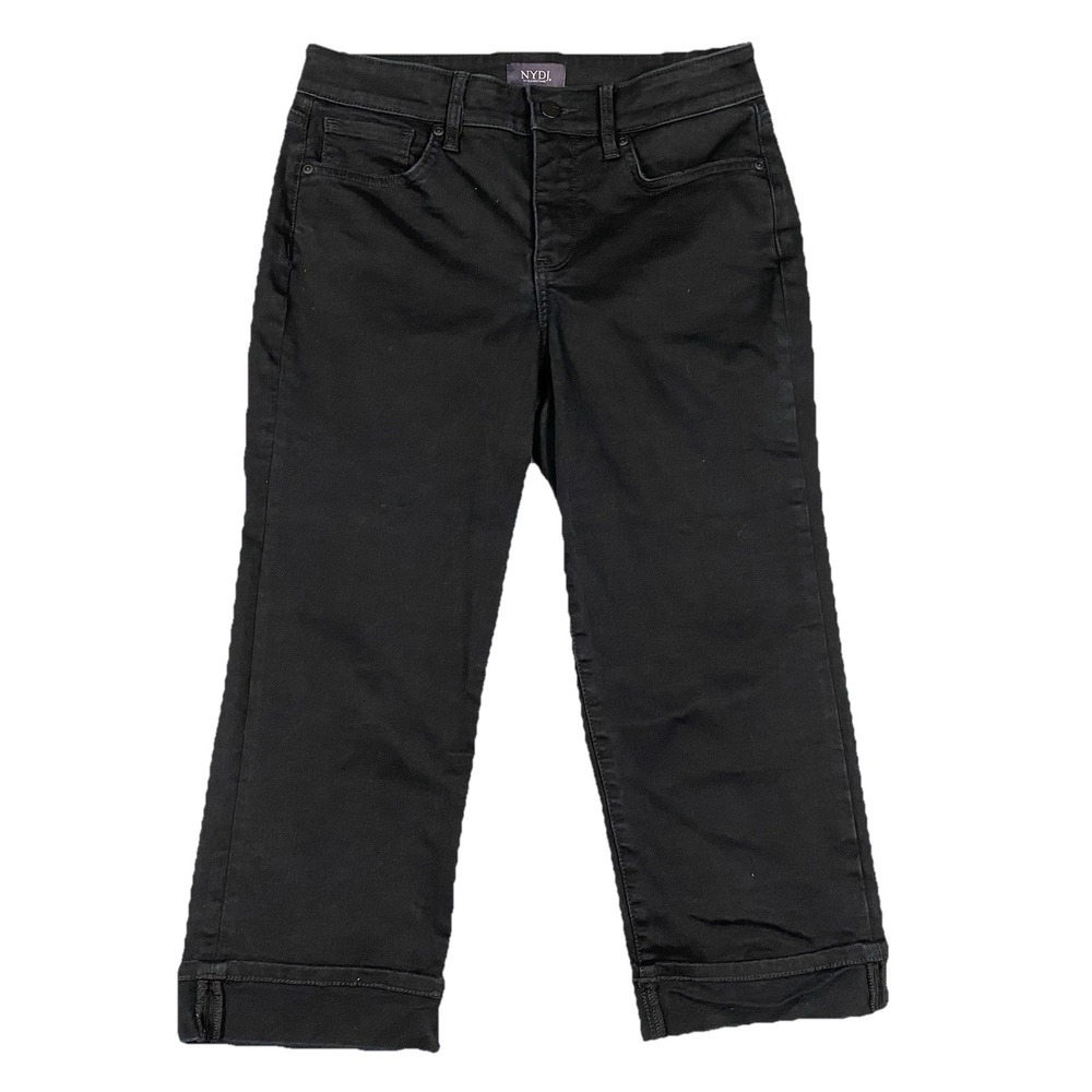 NYDJ Marilyn Straight Lift Tuck Cuffed Crop Jeans Women 4 Black